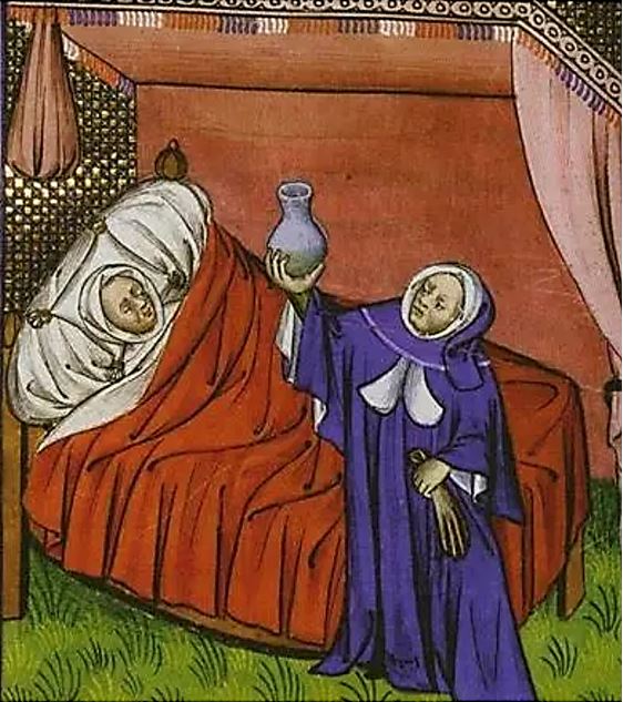 Médecine médiévale - médecin mirant les urines