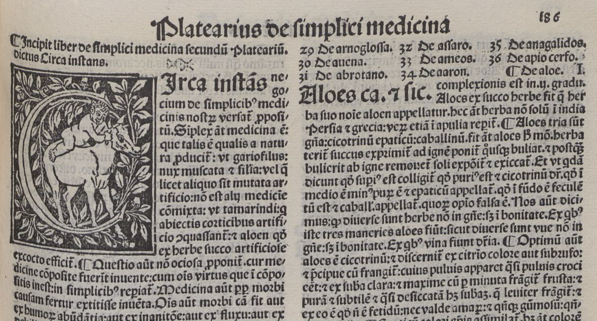 les simples médecines - première page de l'édition de Venise en 1497