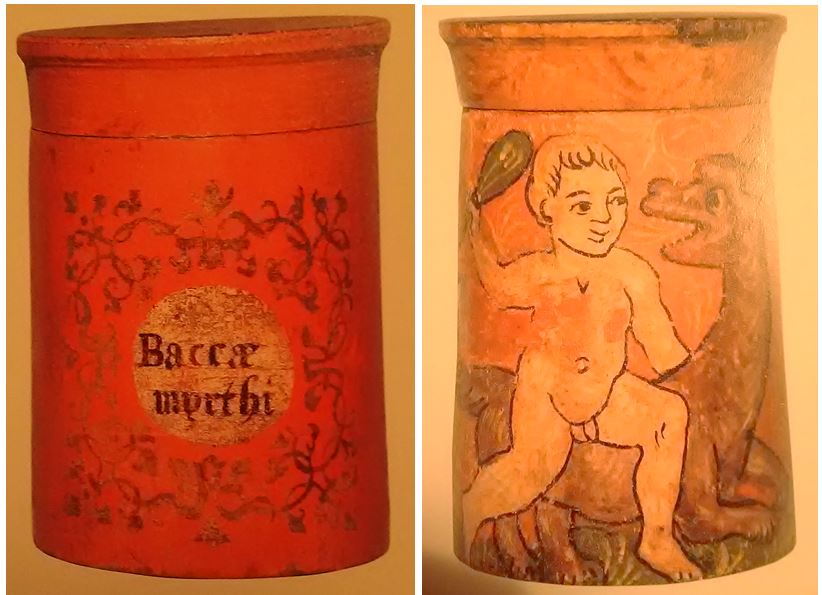 Décors Renaissance trouvés sur les silènes rondes de l’apothicairerie de Troyes
