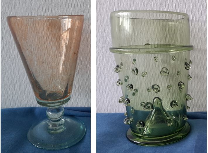 Verre XIIIème siècle d’origine syrienne (gauche) et production des états latins d’Orient (droite)