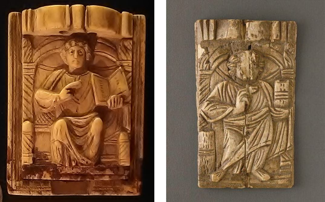 Scalpel_et_matula_Chinon_boite_à_médecines Boites à médecines de Byzance VIème siècle : pièce de l'exposition (gauche) et pièce du Louvres (droite)