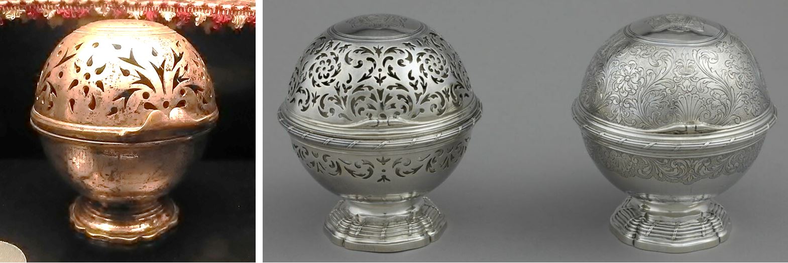 Scalpel_et_matula_Chinon_boites_a_eponge Boite à éponge exposée (gauche) et couple boite à éponge et boule à savon (vues de dos) du Louvres