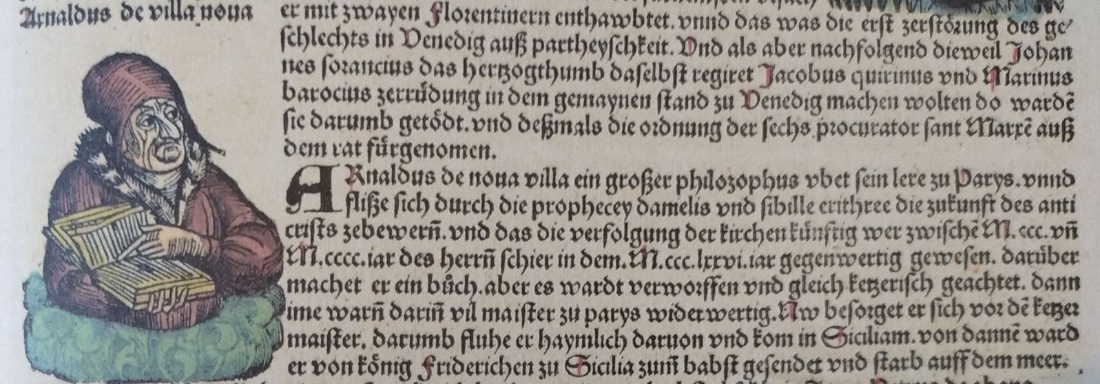 Article sur Arnaud de Villeneuve dans la chronique universelle de 1493