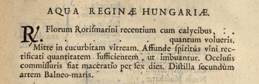 Recette de l'eau de la Reine de Hongrie dans le codex parisien de 1748