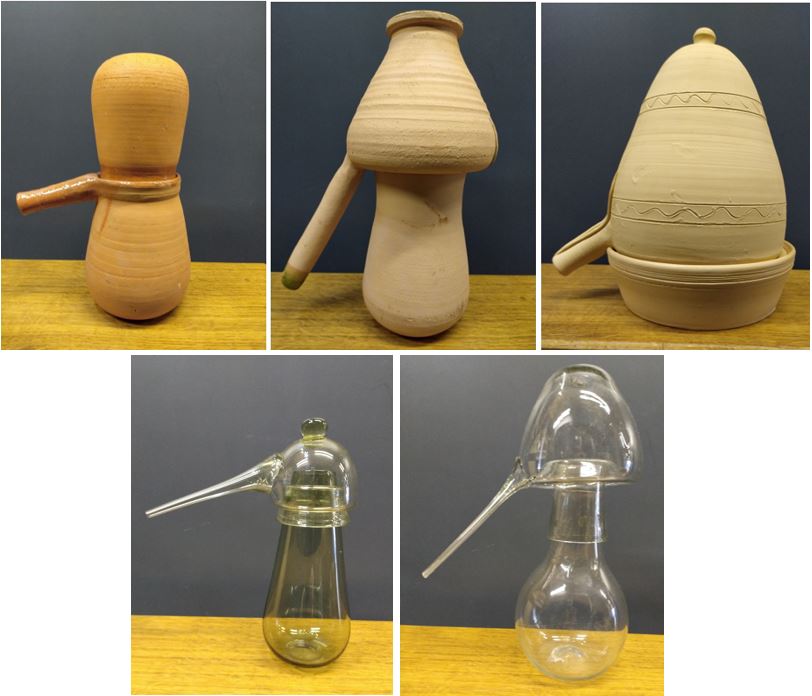 Quelques modèles d'alambic en terre et en verre XIII-XVème
