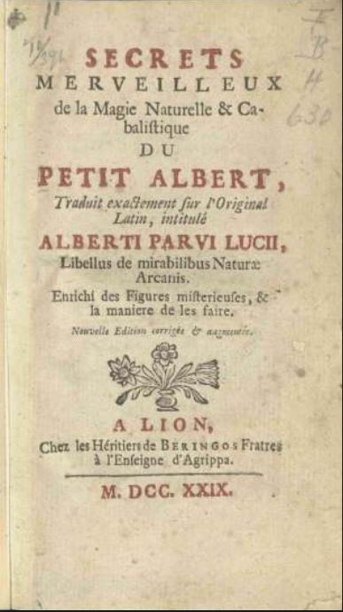 Page de garde du Petit Albert, édition de 1729